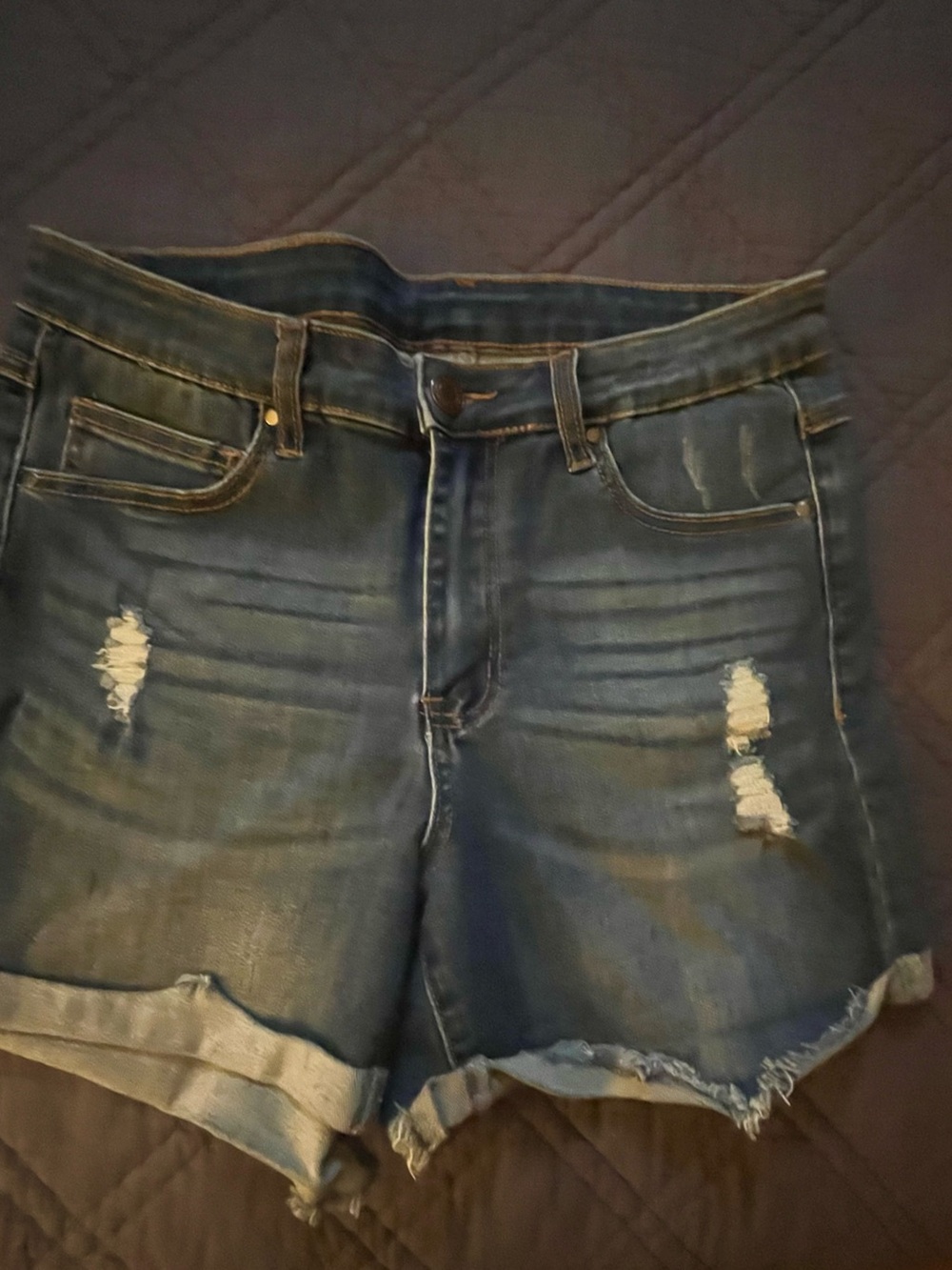 Grace & Lace Dark Blue Distressed Denim Shorts